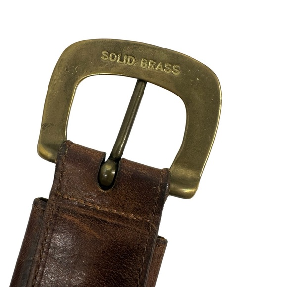 EDDIE BAUER Dark Brown Leather Belt with Brass Buckle - Picture 6 of 7